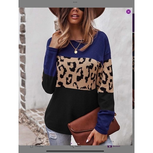 Blue Leopard colorblocked sweater sz Large - Picture 1 of 7